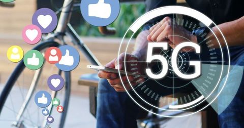 Person Using Smartphone Highlighting 5G Connectivity and Social Media Engagement