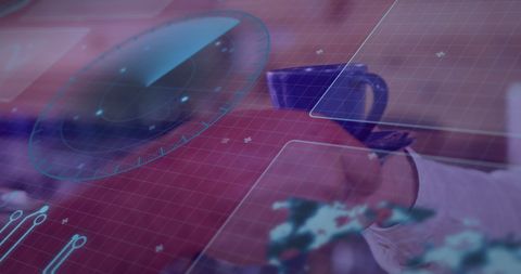 Digital Financial Data Interface with Payment Terminal and Coffee Cup