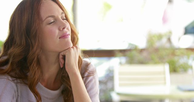 Peaceful Woman Daydreaming with a Smile - Download Free Stock Images Pikwizard.com