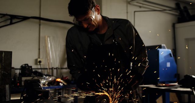 Industrial Worker Using Angle Grinder, Sparking Metalworking Process - Download Free Stock Images Pikwizard.com