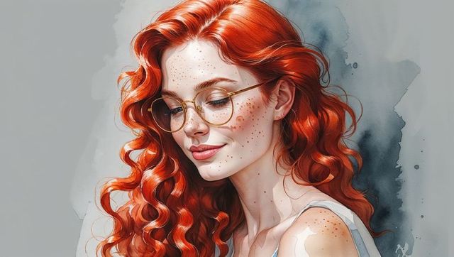 Elegant red-haired woman in round glasses portrait