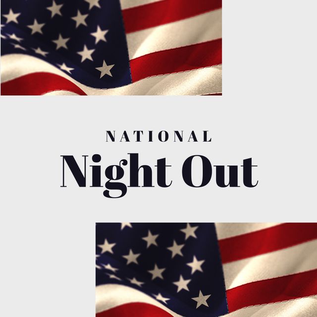 Ideal for promoting local community events and National Night Out activities. This image featuring the American flag symbolizes unity, patriotism, and the collective spirit of neighborhood pride and safety. Suitable for flyers, social media posts, and event announcements aimed at encouraging community involvement.