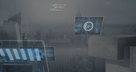 Modern Data Analytics Screens Overlooking Urban Landscape - Download Free Stock Images Pikwizard.com