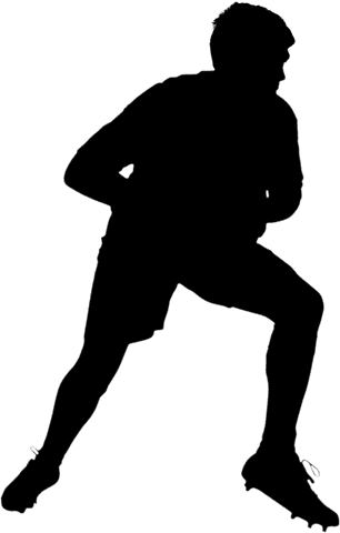 Transparent silhouette of sporty rugby player holding ball