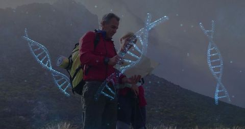 Adventurous Hikers Discovering Genetic Pathways in Mountain Wilderness