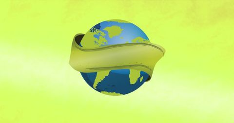 Globe Wrapped in Green Ribbon on Yellow Background - Download Free Stock Images Pikwizard.com