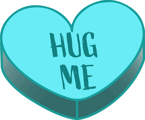 Transparent 3d turquoise heart with romantic 'hug me' text