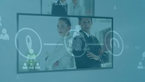 Business Professionals on Virtual Global Network Display