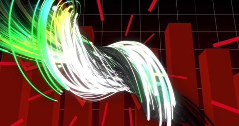 Vibrant digital waveforms on data graph background