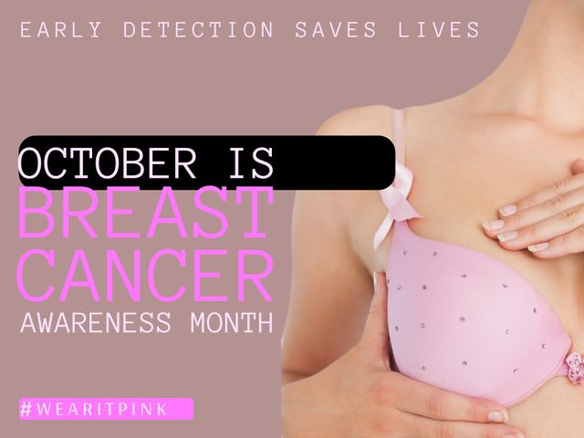 Illustrates importance of early detection and regular health checks for breast cancer awareness. Useful for healthcare campaigns, educational events, awareness month promotions, social media posts promoting self-checks and healthcare practices.