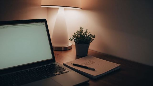 Cozy home workspace with laptop and minimalist decor