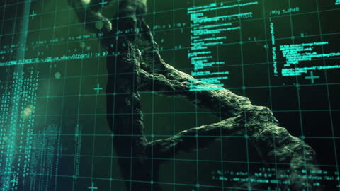 Futuristic Digital Interface Showing Spinning DNA Strand