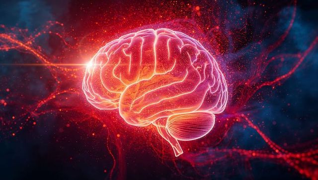 Glowing Digital Brain in Abstract Neural Space