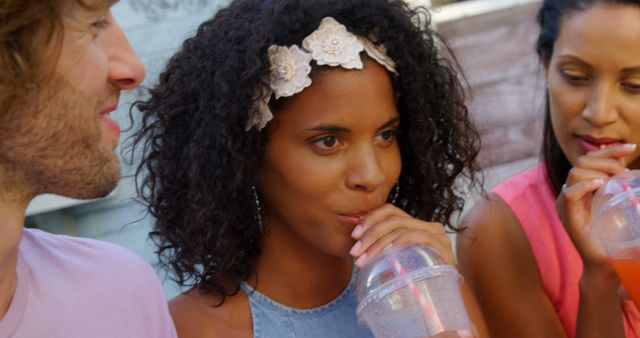 Group of Diverse Friends Enjoying Cold Beverages Outdoors - Download Free Stock Images Pikwizard.com