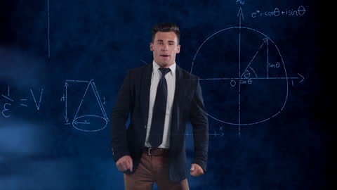 Confident Businessman with Mathematical Data Visualization