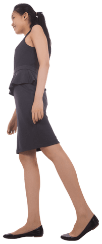 Transparent businesswoman smiling in profile view