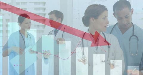 Medical team analyzing declining data trends for healthcare insights