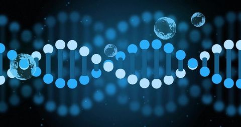 Glowing blue dna helix illustrating biotechnology concept with molecular droplets