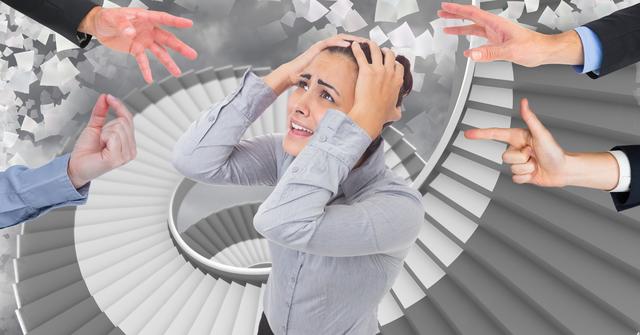 Confused Businesswoman Overwhelmed by Blame in Abstract Paper Tornado - Download Free Stock Photos Pikwizard.com