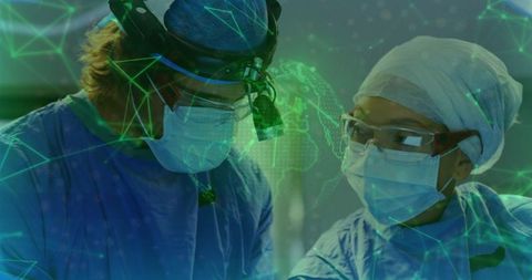 Surgeons Operating with Futuristic Network Overlay in Hospital