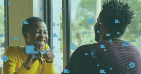 African American Couple Engaging in Digital Social Media Network