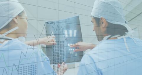 Doctors Analyzing X-ray Amidst Digital Data Interface