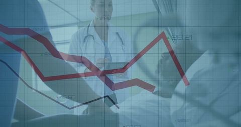 Doctor Analyzing Patient Health Data with Infographic Overlay