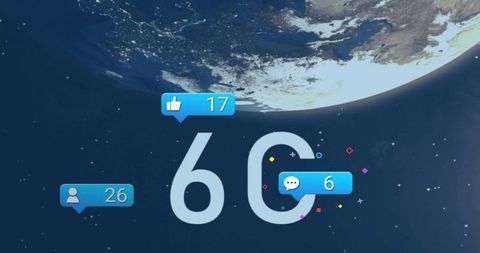 6G Network Concept Showing Global Connectivity and Social Notifications Hovering Over Earth