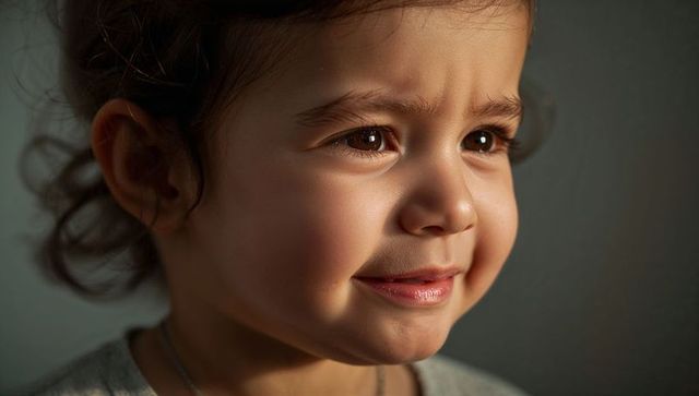 Closeup smiling toddler girl showing dimples warm soft-light studio portrait