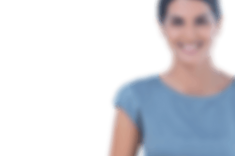 Defocused happy woman with transparent background