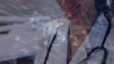 Female Doctor Engaging with Digital Interfaces in Healthcare