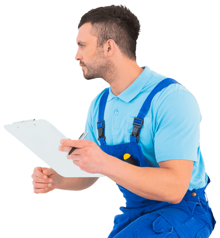 caucasian male worker using clipboard on transparent background - Download Free Stock Videos Pikwizard.com