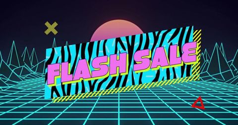 Retro Cyberpunk Flash Sale Banner with Neon Elements