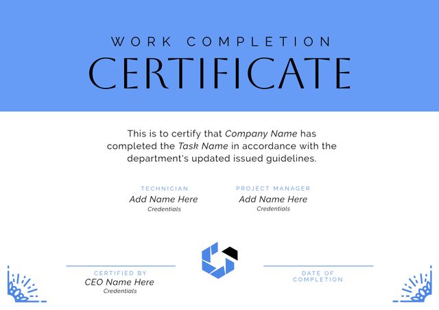 Image of template of work completion certificate on white and blue background - Download Free Stock Videos Pikwizard.com