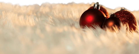 Transparent background of red christmas ornaments on white carpet
