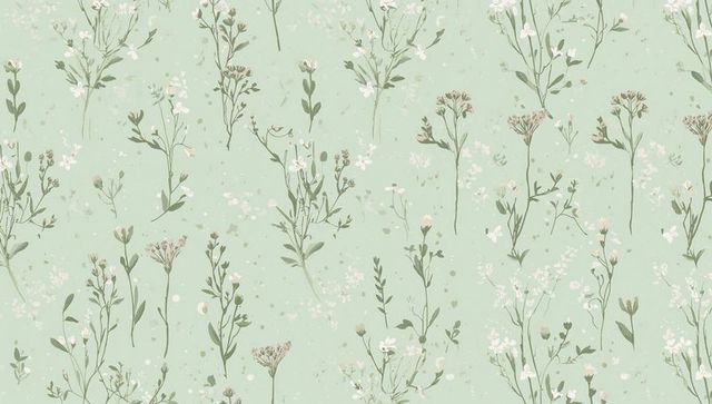 Mint green wildflower botanical repeating pattern watercolor floral wallpaper textile design
