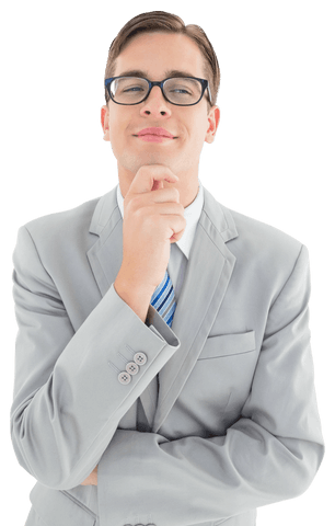 Transparent Businessman in Contemplative Pose Holding Chin - Download Free Stock Videos Pikwizard.com