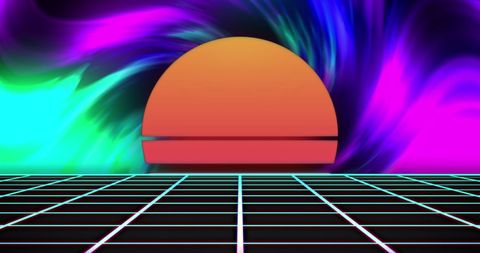 Neon Sunset Over Futuristic Grid with Vivid Background