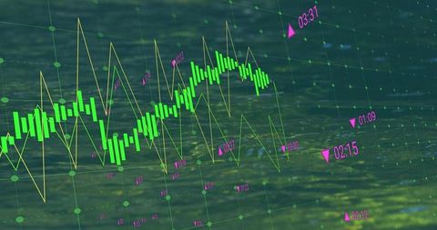 Abstract financial data visualization on watery flow