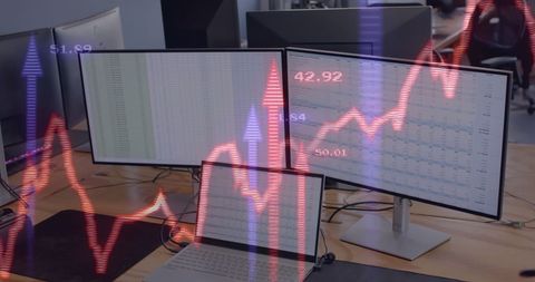 Financial Data Analysis with Graph on Computing Monitors - Download Free Stock Images Pikwizard.com