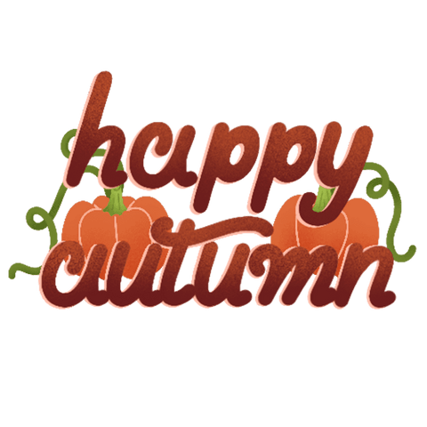 Happy Autumn Script with Pumpkins on Transparent Background