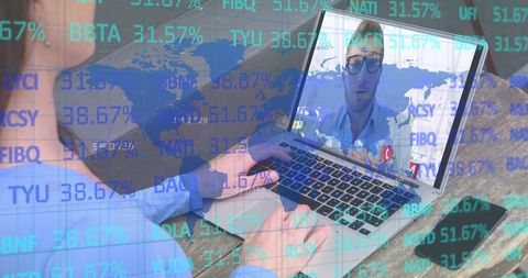 online business meeting with global financial data overlay - Download Free Stock Images Pikwizard.com