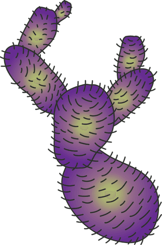 Transparent purple cactus illustration with green centers
