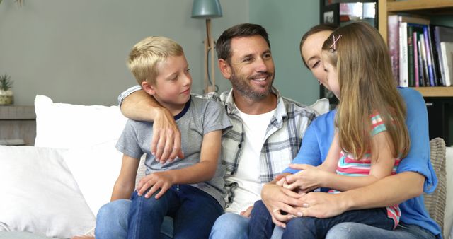 Happy Family Bonding on Cozy Sofa at Home - Download Free Stock Images Pikwizard.com