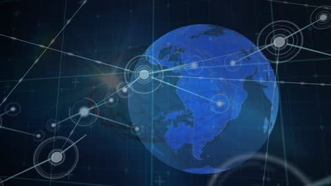 Global Digital Network Animation Over Earth