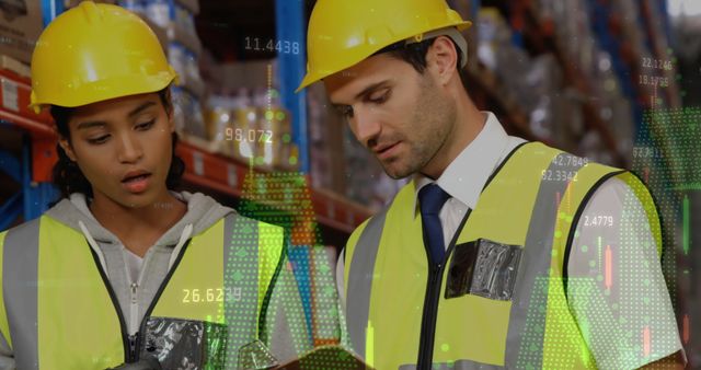 Industrial Warehouse Workers Analyzing Data with Digital Interface - Download Free Stock Images Pikwizard.com