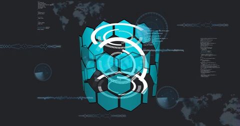 Scanning 3d hexagonal cylinder hud projecting holographic data visualization