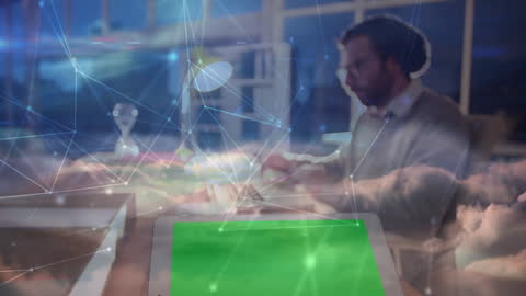 Digital Network Connections Overlay with Focused Professional