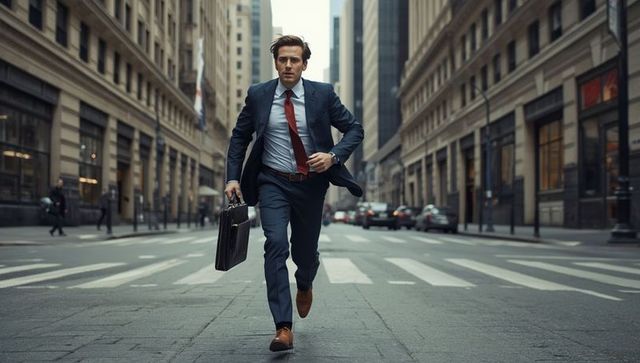 Dynamic Businessman in Motion Downtown Cityscape Picture