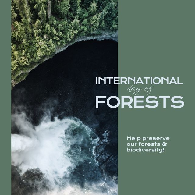 International Day of Forests Celebration with Beautiful Waterfall in Forest - Download Free Stock Templates Pikwizard.com